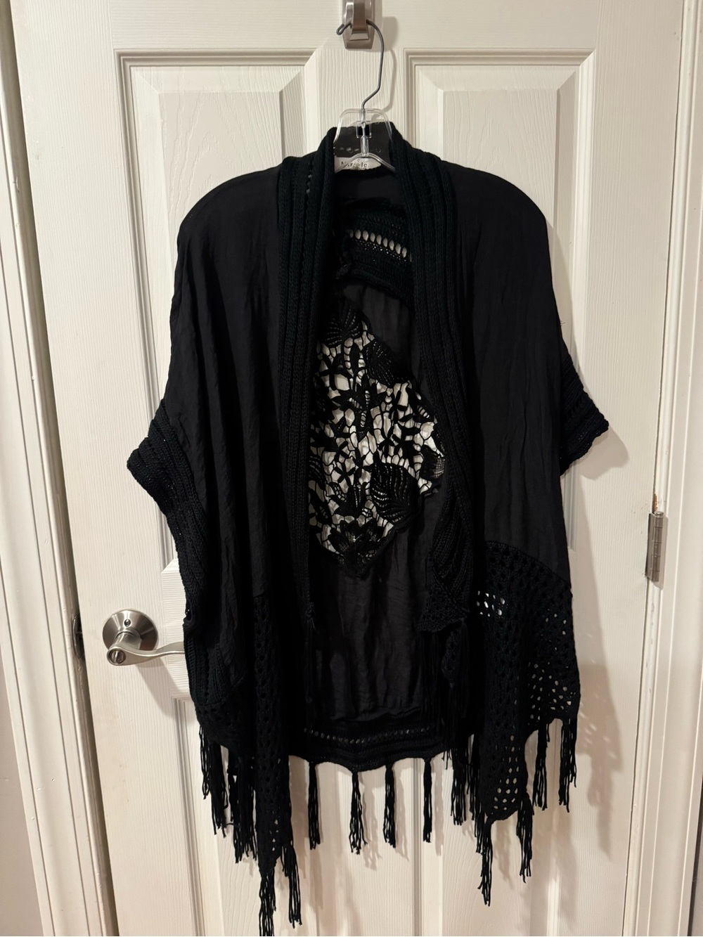 Miracle Black Crochet Fringe Open Cardigan